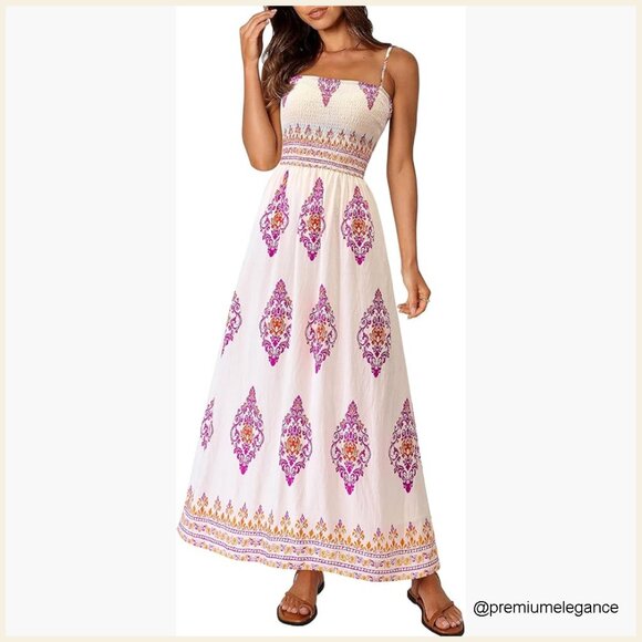 Dresses & Skirts - Floral Maxi Sundress with Spaghetti Straps, Pockets, Boho Beach Dress